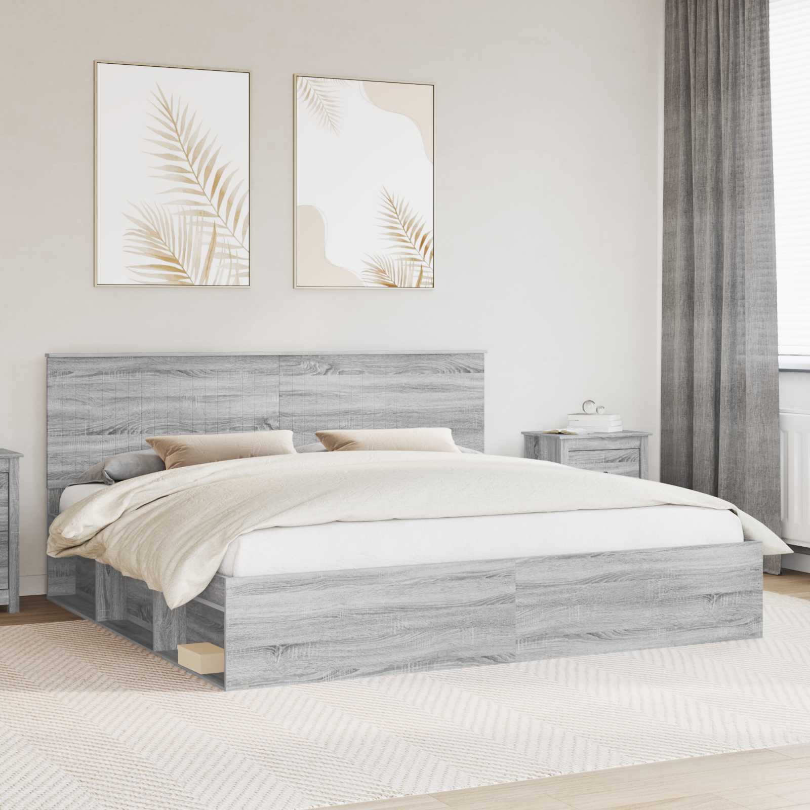 vidaXL Cadru de pat Gri Sonoma 200 x 200 cm Lemn de pin masiv