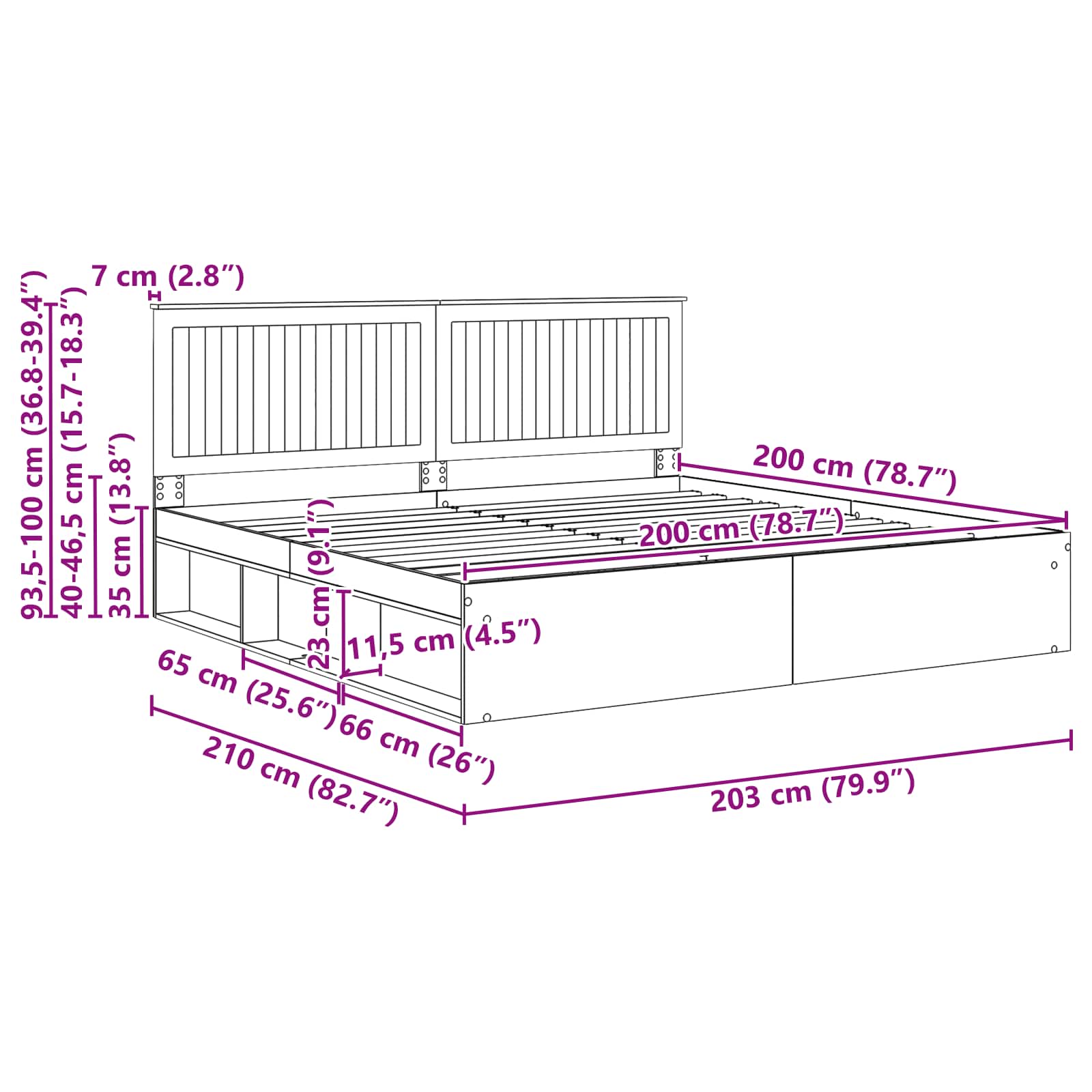 Bedframe Grijs Sonoma 200 x 200 cm Massief grenenhout image 12