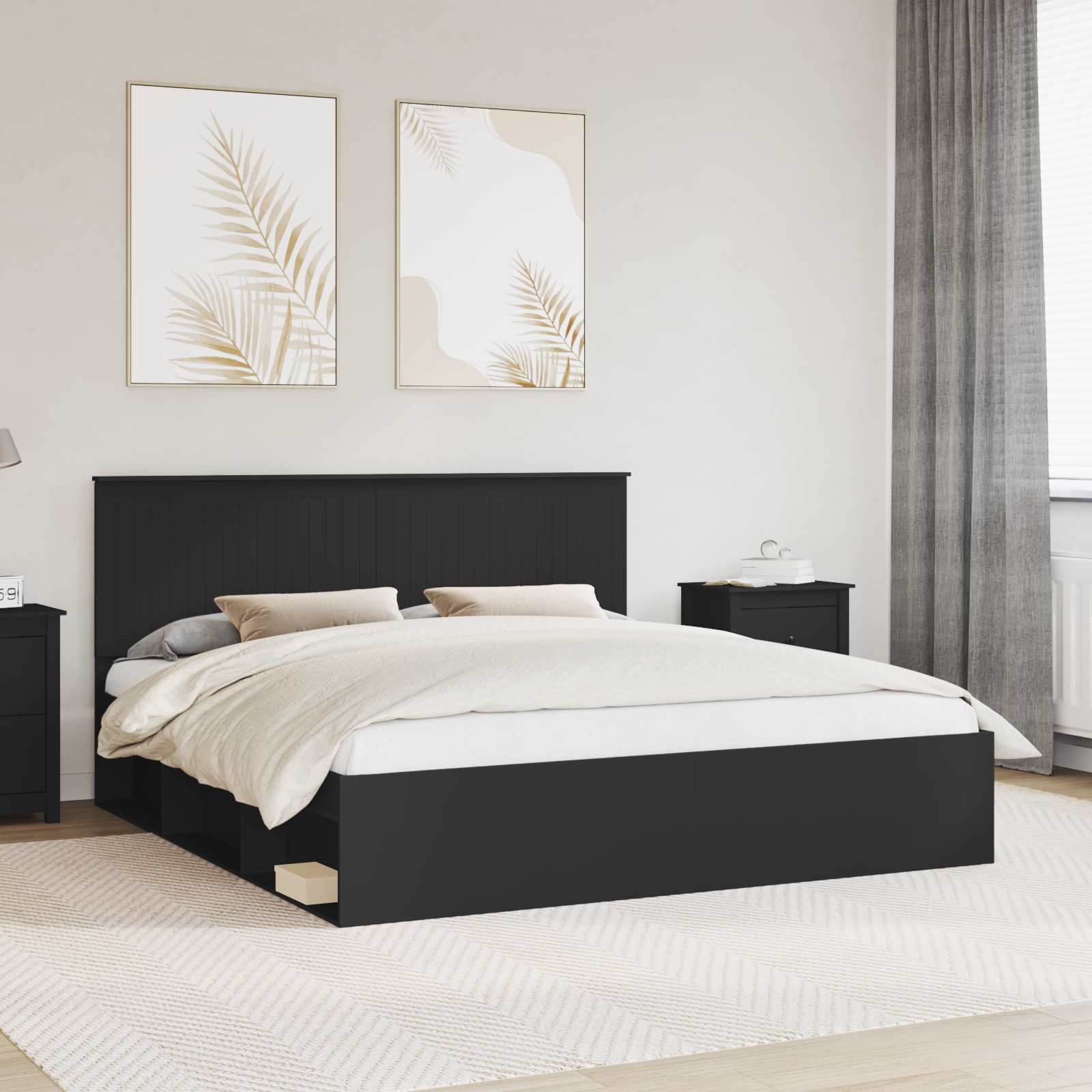 vidaXL Cadru de pat cu headboard Negru 180 x 200 cm Lemn de pin masiv