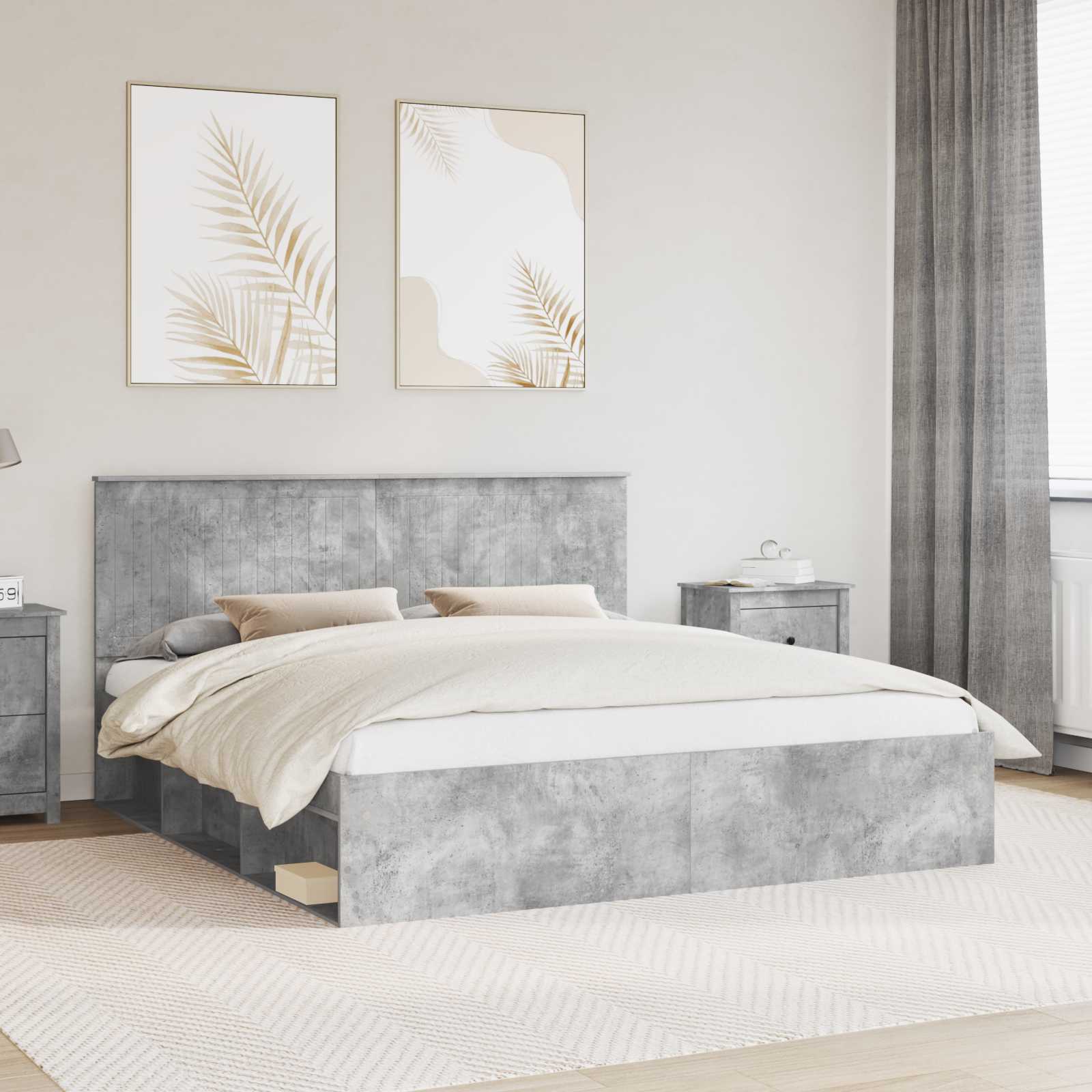 vidaXL Cadru de pat cu headboard Beton 180 x 200 cm Lemn de pin masiv