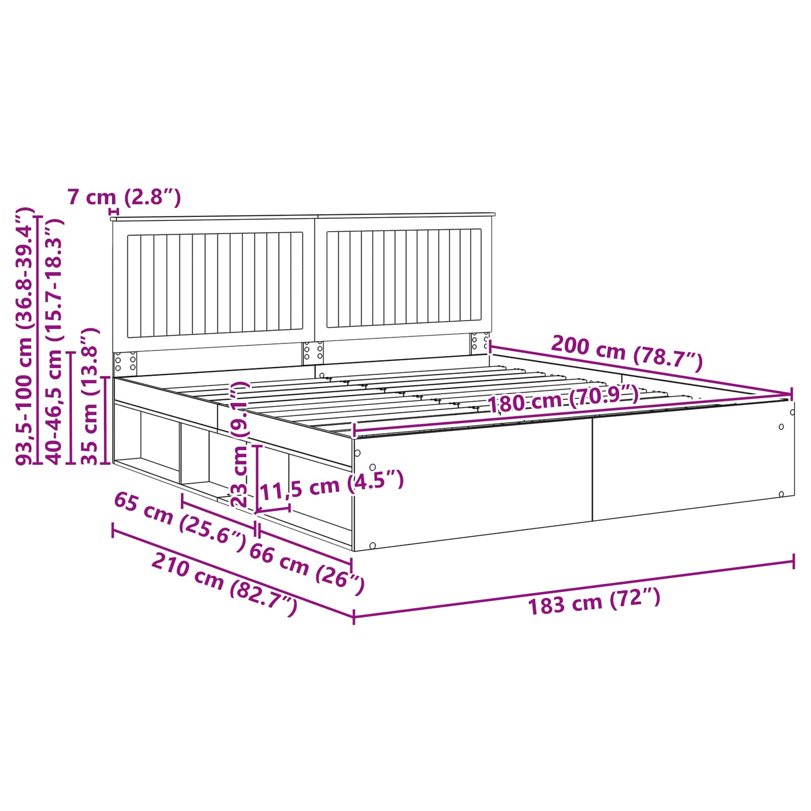 Bedframe met hoofdeinde Beton 180 x 200 cm Massief grenenhout image 13