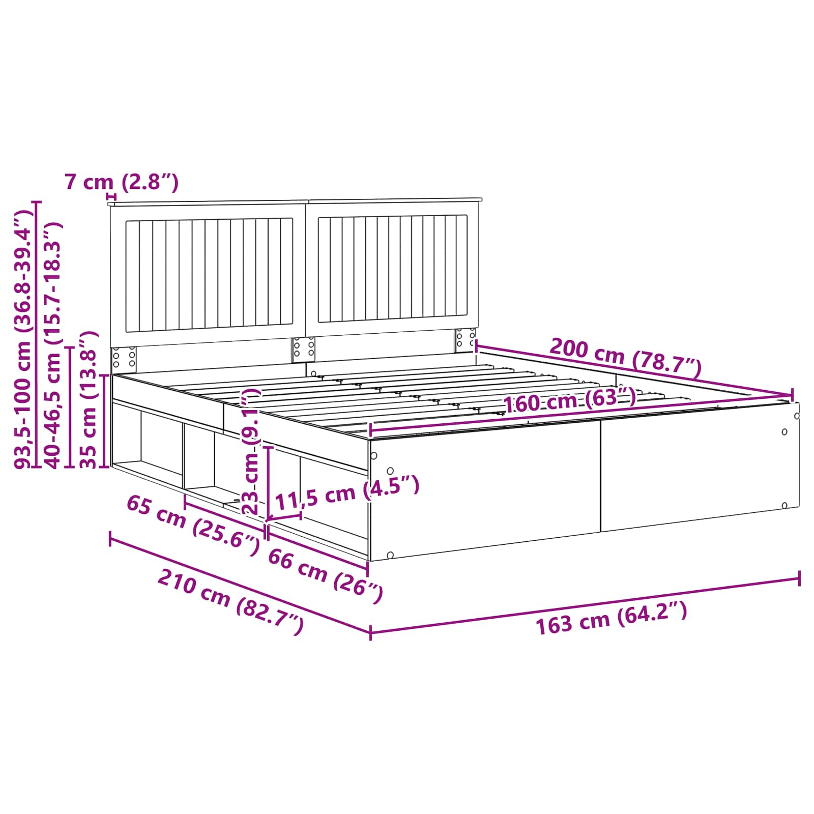 Bedframe Gerookt eiken 160 x 200 cm Massief grenenhout image 13