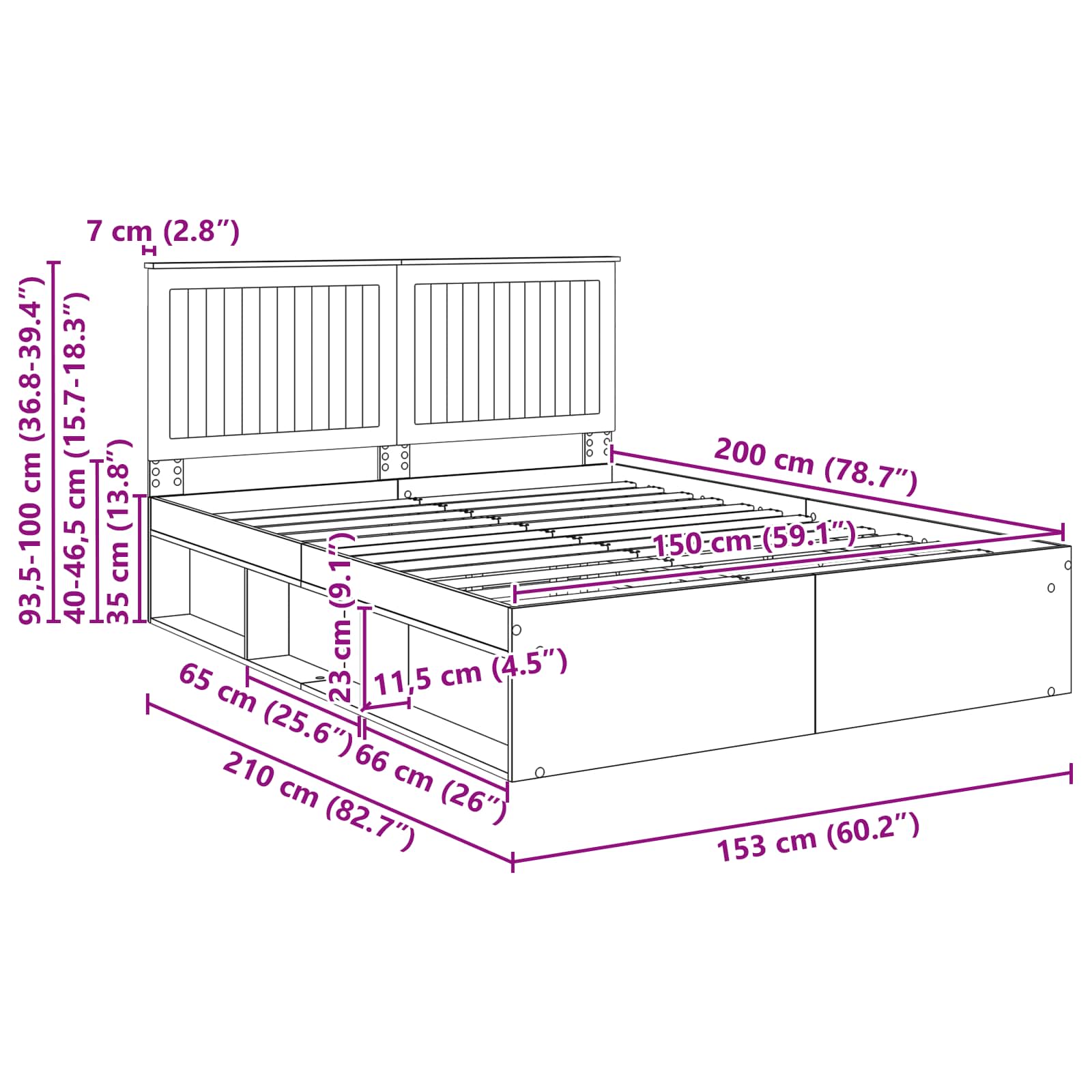 Bedframe met hoofdeinde Wit 150 x 200 cm Massief grenenhout image 13