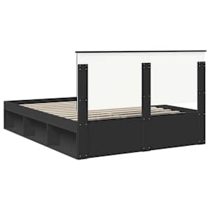 Rám postele s čelo Černá 150 x 200 cm Masivní borové dřevo - obrázek 9