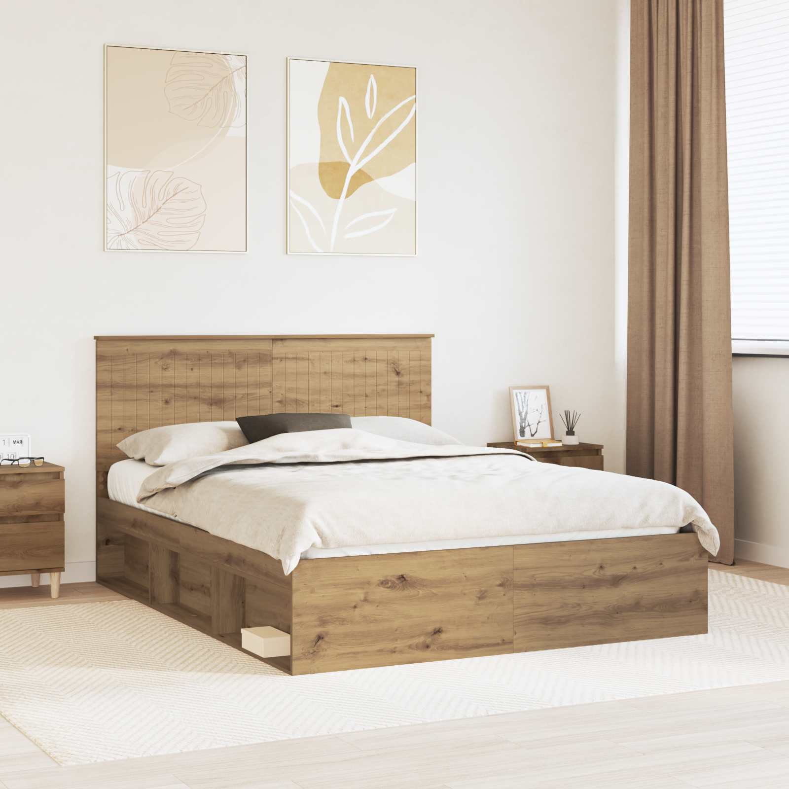 vidaXL Cadru de pat Stejar artizanal 150 x 200 cm Lemn de pin masiv