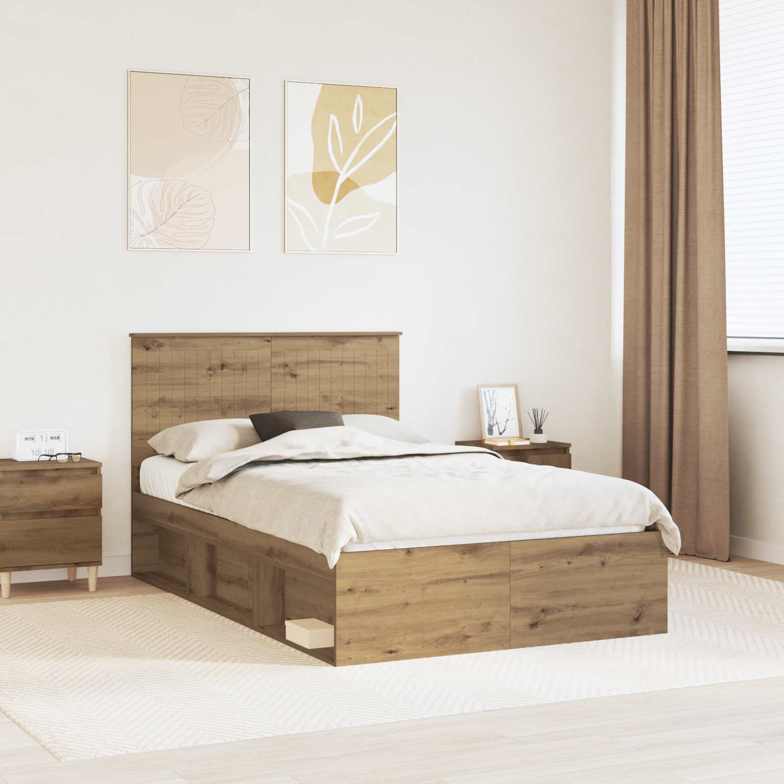 vidaXL Cadru de pat Stejar artizanal 120 x 190 cm Lemn de pin masiv