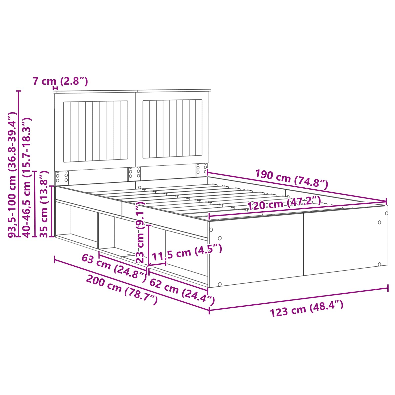 Bedframe Ambachtelijk eiken 120 x 190 cm Massief grenenhout image 13
