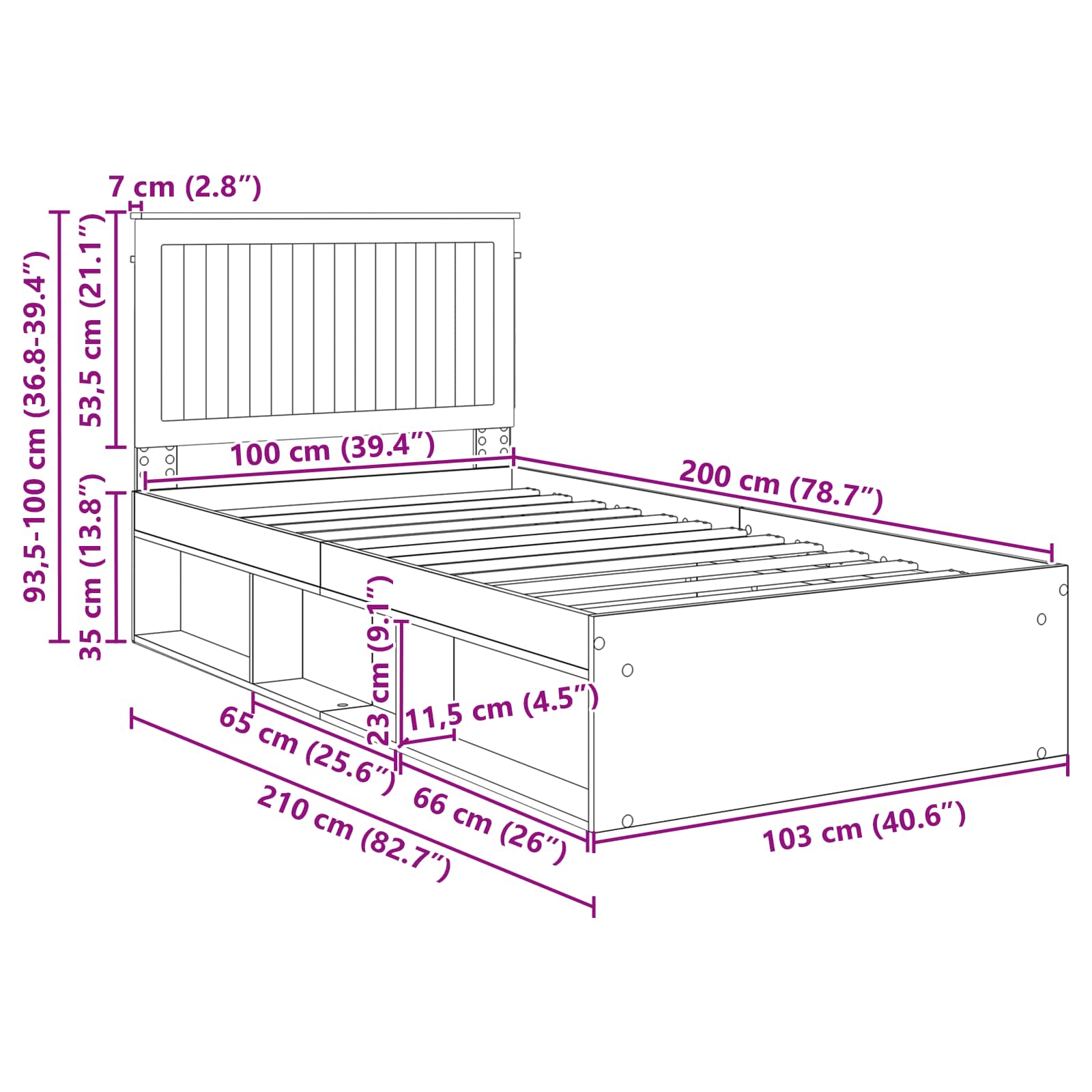Bedframe Bruin Eiken 100 x 200 cm Massief grenenhout image 13