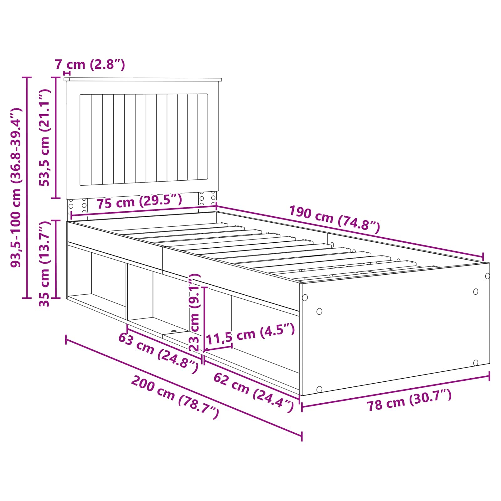 Bedframe Sonoma Eiken 75 x 190 cm Massief grenenhout image 13