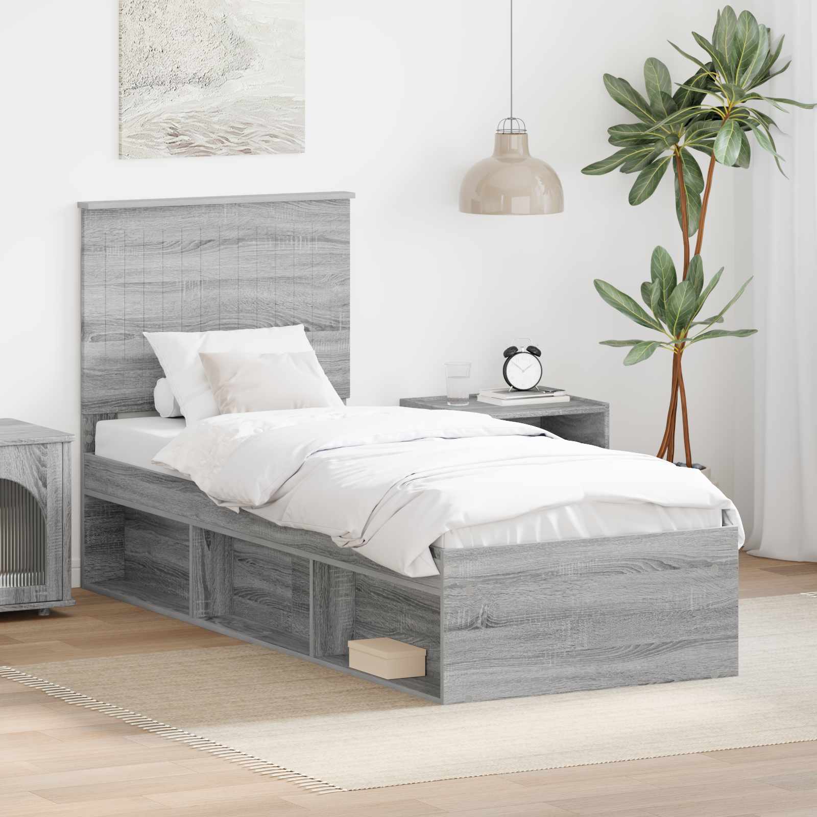 Bedframe Grijs Sonoma 75 x 190 cm Massief grenenhout image 1