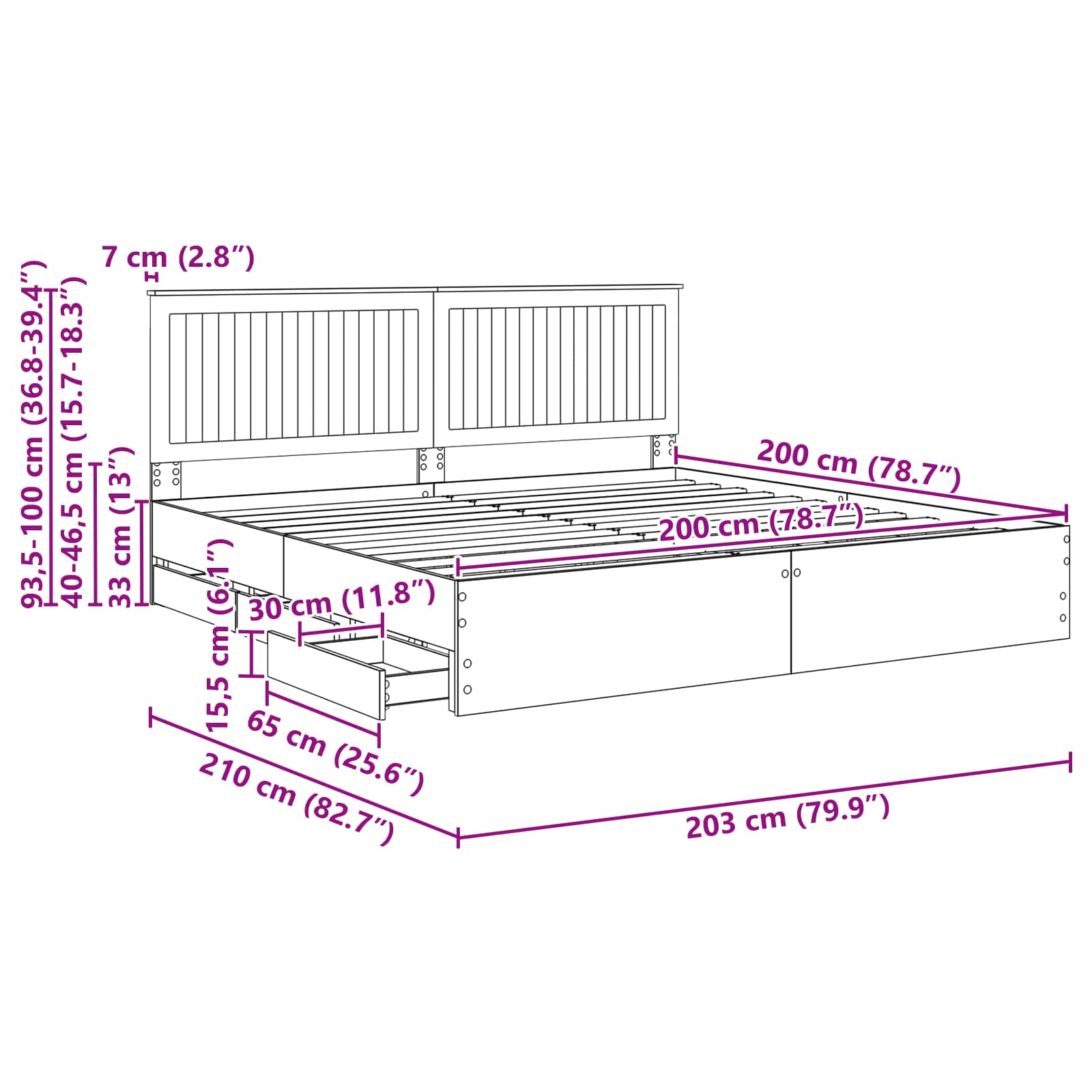 Rám postele se zásuvkou Bílá 200 x 200 cm Inženýrské dřevo - obrázek 14