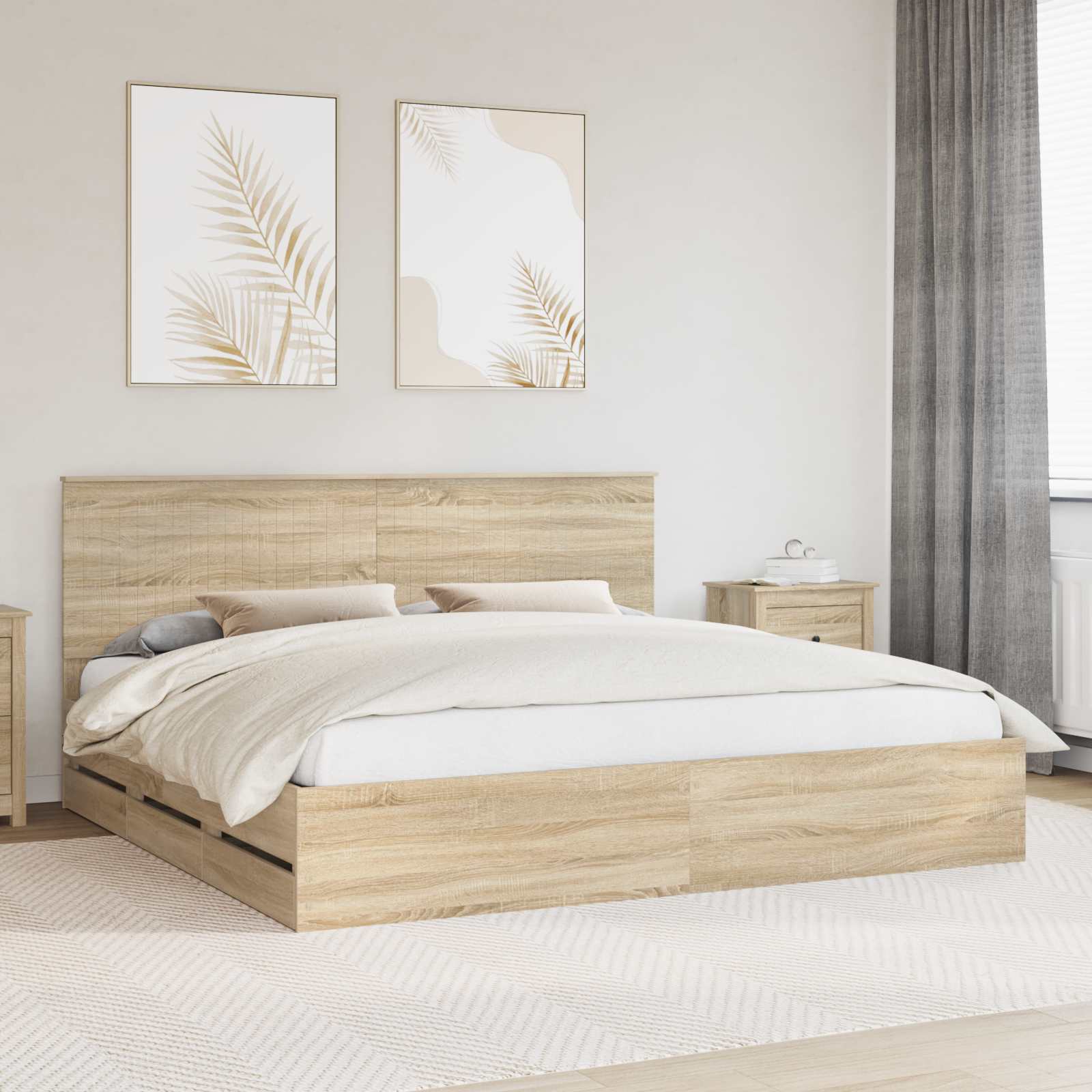 vidaXL Cadru de pat Stejar Sonoma 200 x 200 cm Lemn Ingineresc