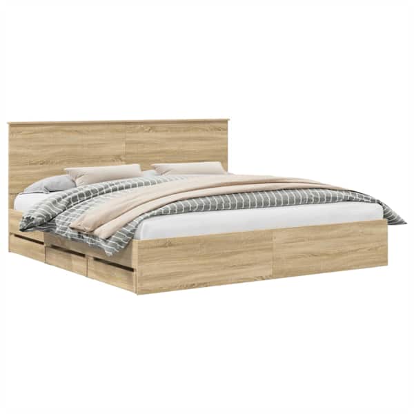 vidaXL Voodi raam sahtliga peaga Sonoma tamm 200 x 200 cm Inseneripuit