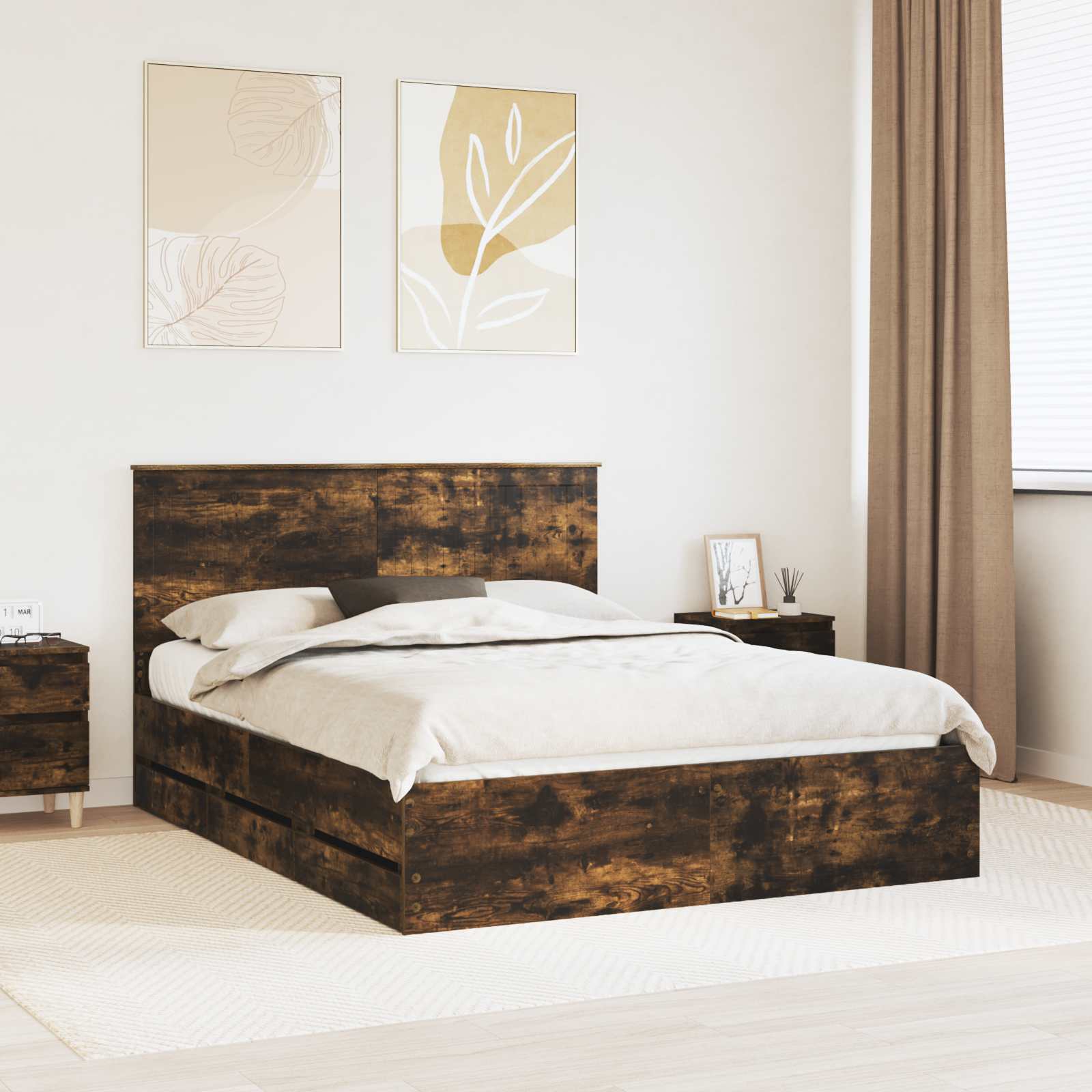 vidaXL Cadru de pat Stejar fumuriu 150 x 200 cm Lemn Ingineresc