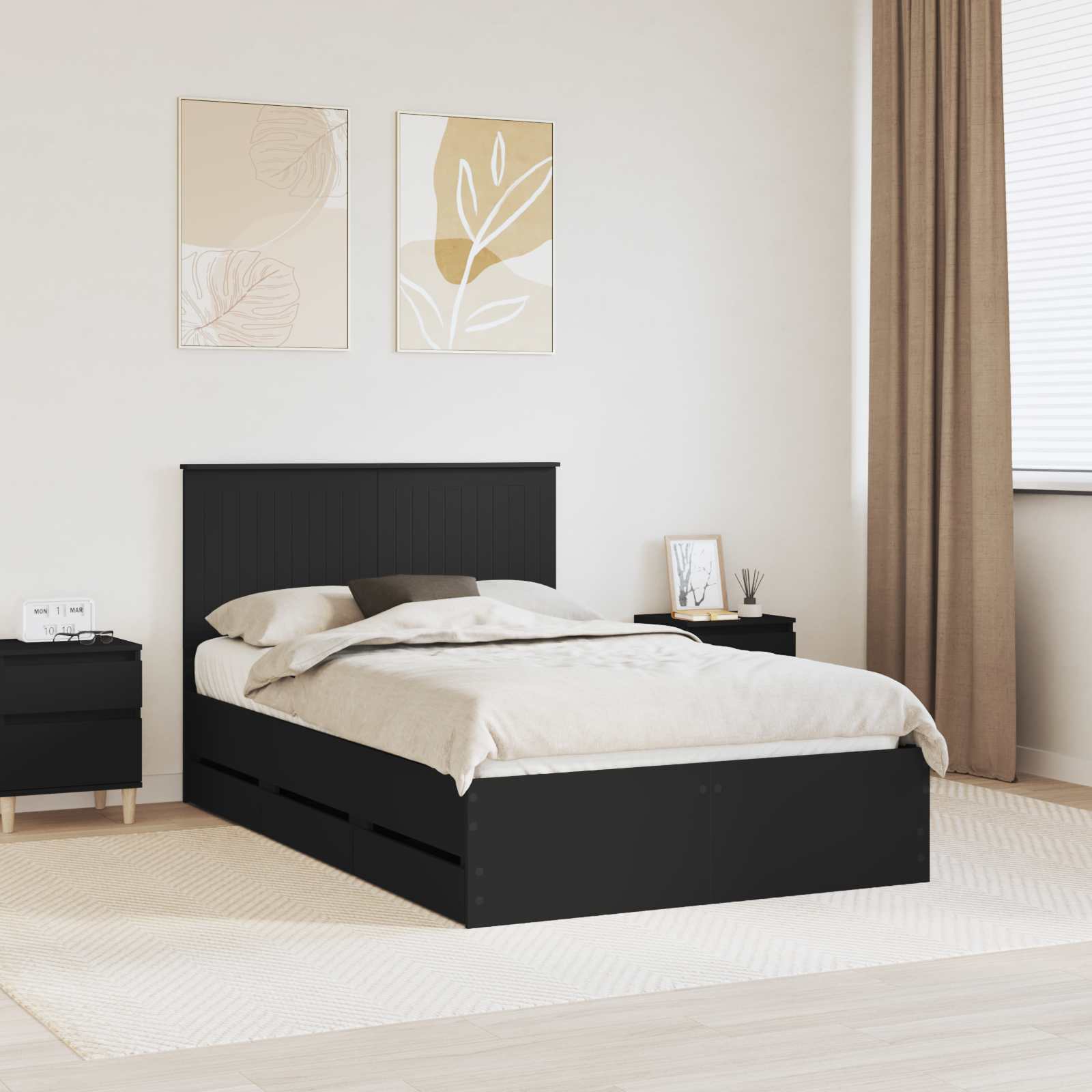 vidaXL Cadru de pat cu sertar Negru 120 x 200 cm Lemn Ingineresc