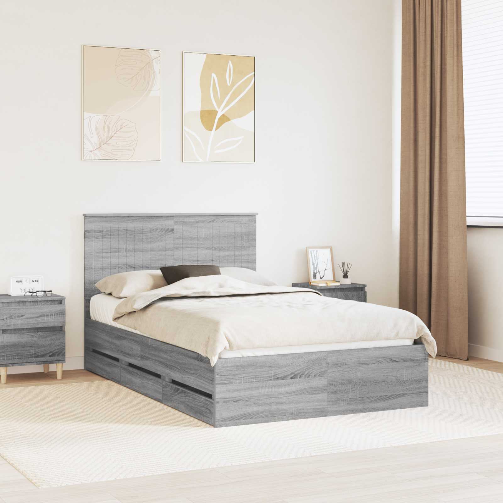 vidaXL Cadru de pat cu sertar Gri Sonoma 120 x 200 cm Lemn Ingineresc