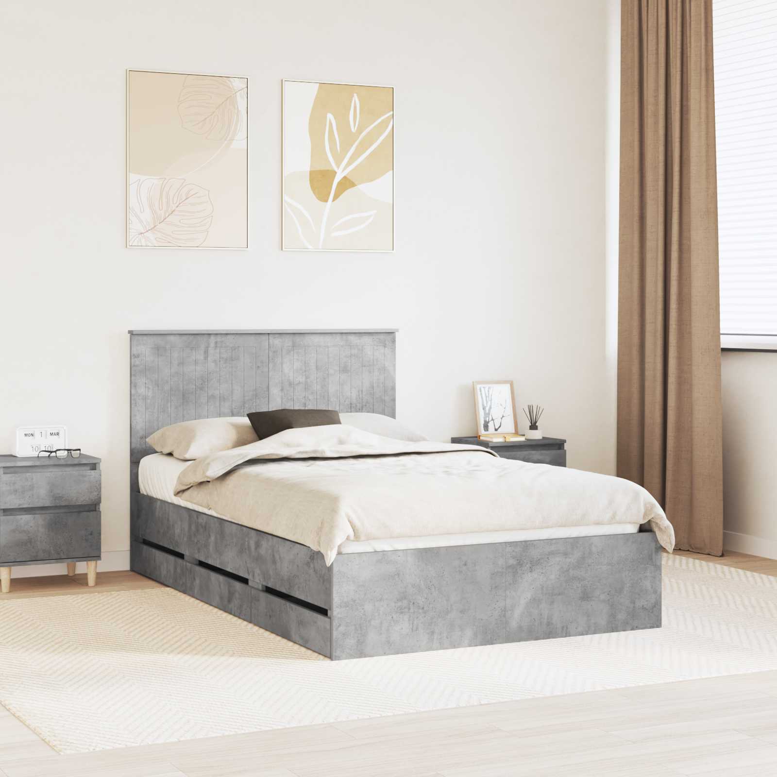 vidaXL Cadru de pat Gri din beton 120 x 190 cm Lemn Ingineresc