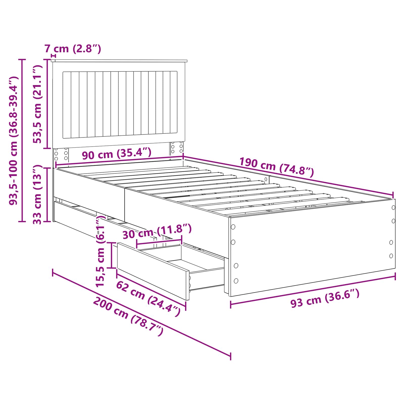 Rám postele s čelo Kouřový dub 90 x 200 cm Inženýrské dřevo - obrázek 14