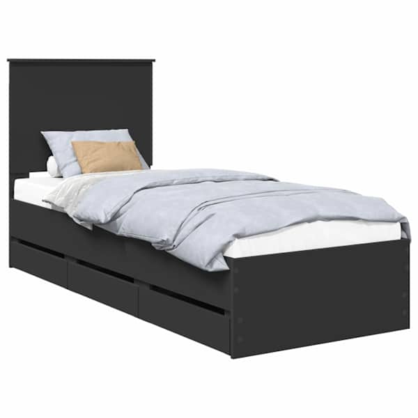 vidaXL Voodi raam sahtliga peaga Must 75 x 190 cm Inseneripuit