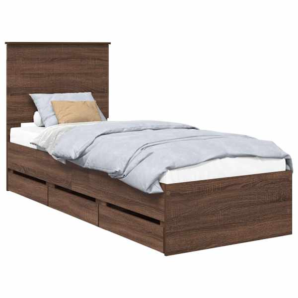 vidaXL Voodi raam sahtliga peaga Pruun tamme 75 x 190 cm Inseneripuit