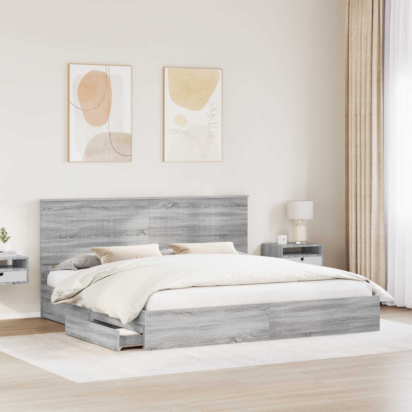 Opslag bed met lade Grijs Sonoma 200 x 200 cm Bewerkt hout | luizaXL | Dé meubelwinkel voor elk interieur Opslag bed met lade Grijs Sonoma 200 x 200 cm Bewerkt hout - Afbeelding 3