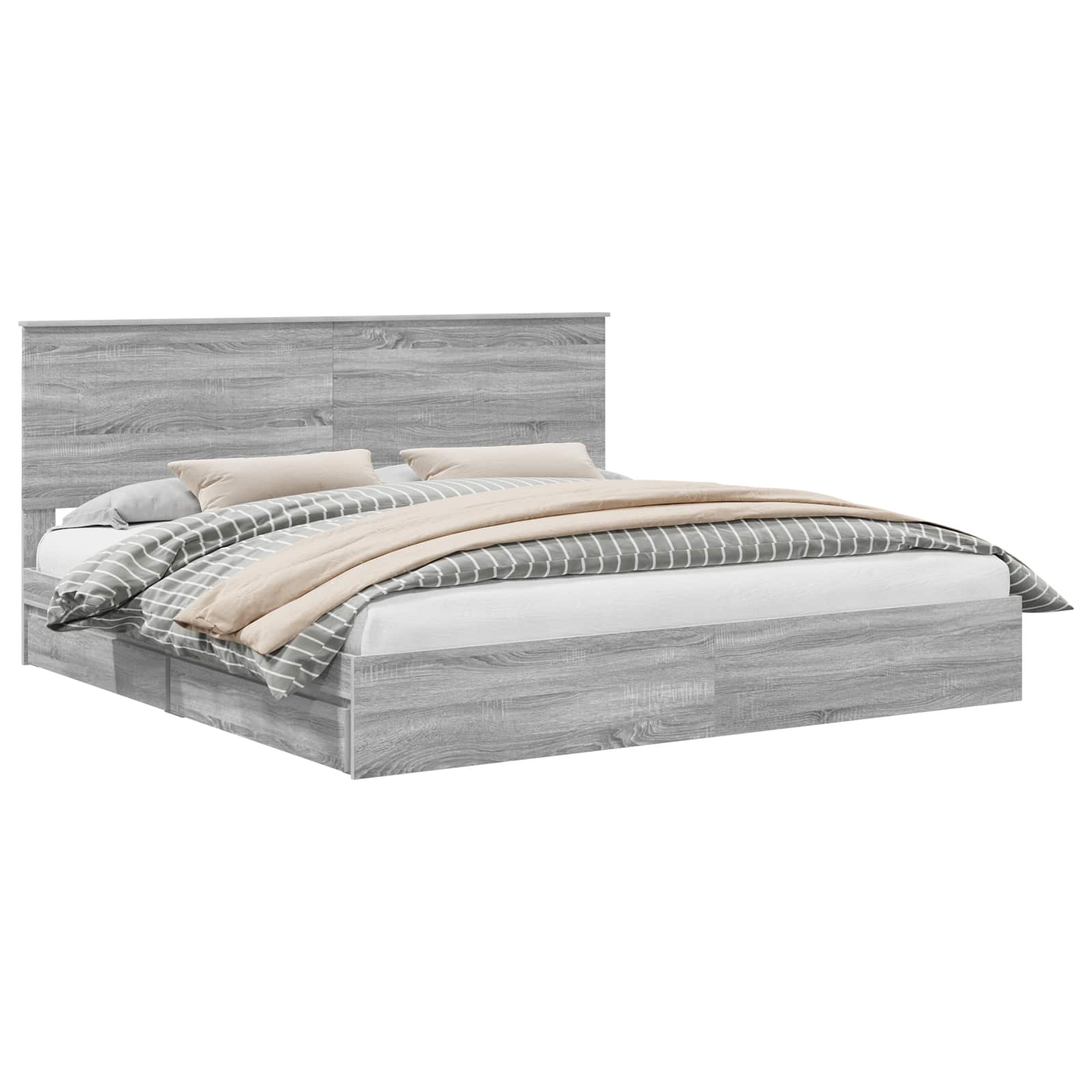 Opslag bed met lade Grijs Sonoma 200 x 200 cm Bewerkt hout | luizaXL | Dé meubelwinkel voor elk interieur Opslag bed met lade Grijs Sonoma 200 x 200 cm Bewerkt hout - Afbeelding 2