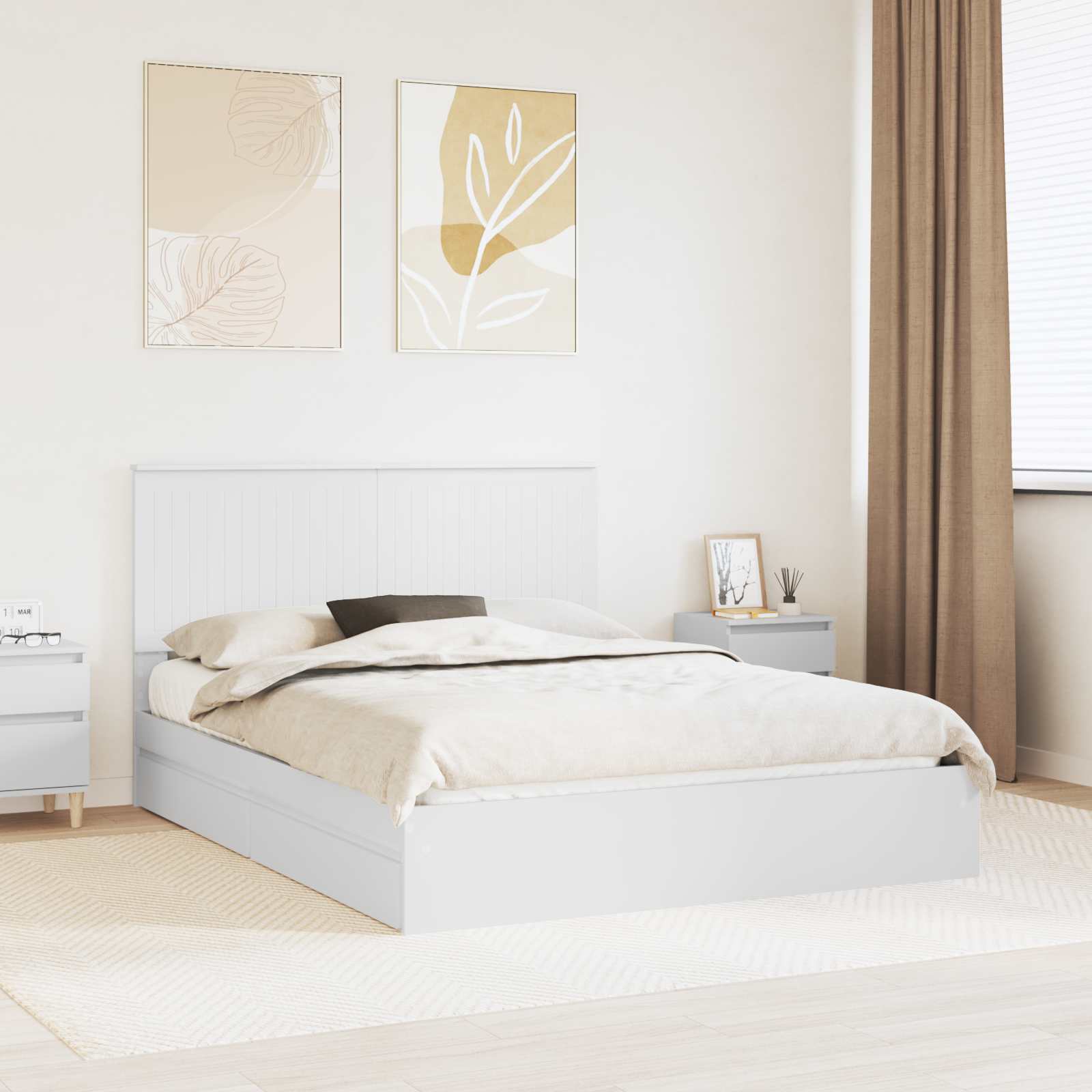 vidaXL Pat cu storage cu headboard Alb 150 x 200 cm Lemn compozit