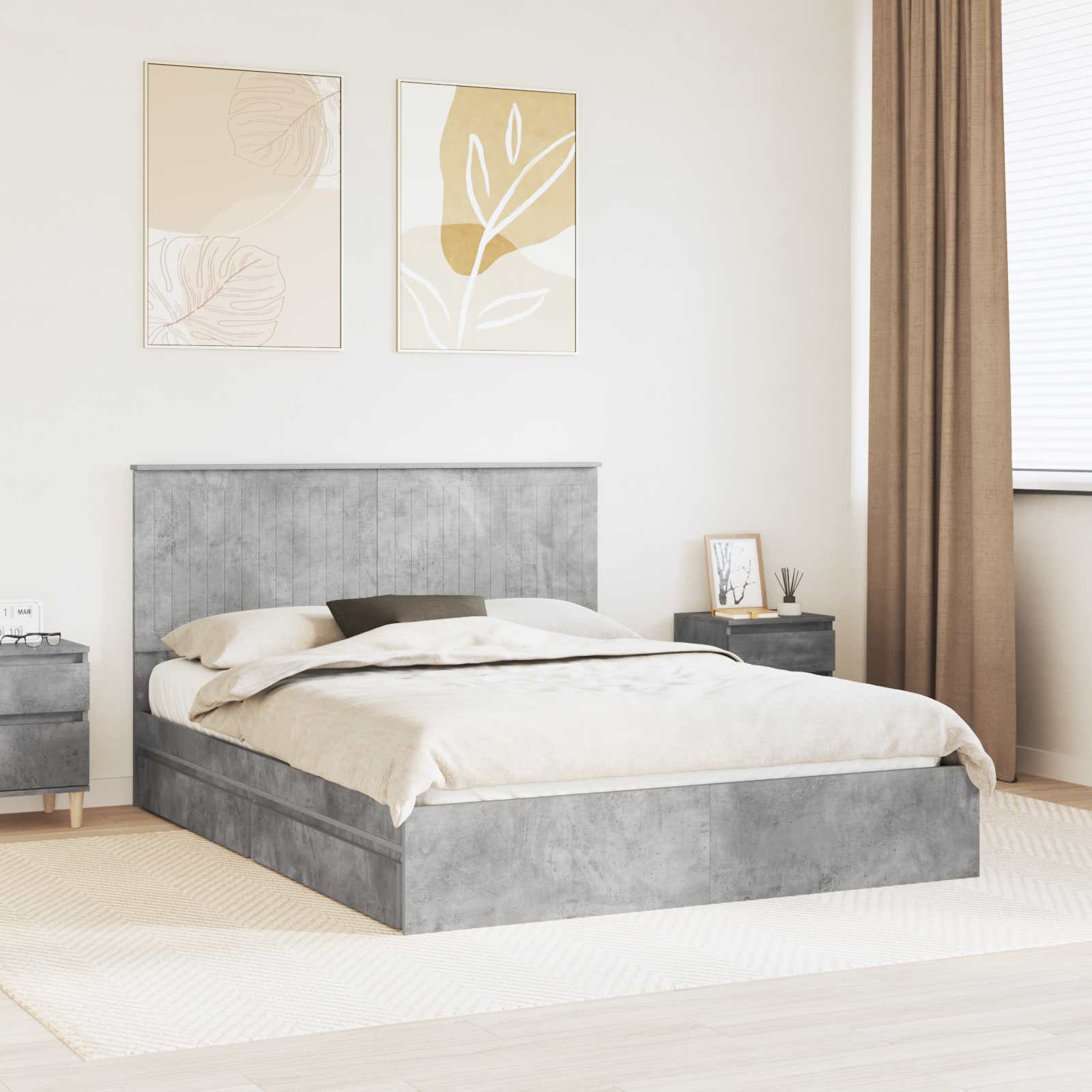 vidaXL Pat cu storage Gri din beton 150 x 200 cm Lemn compozit