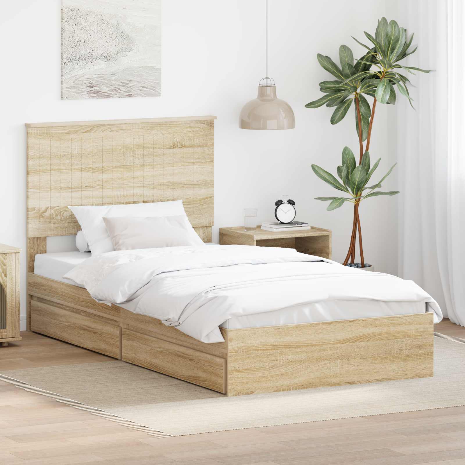 vidaXL Pat cu storage Stejar Sonoma 100 x 200 cm Lemn compozit