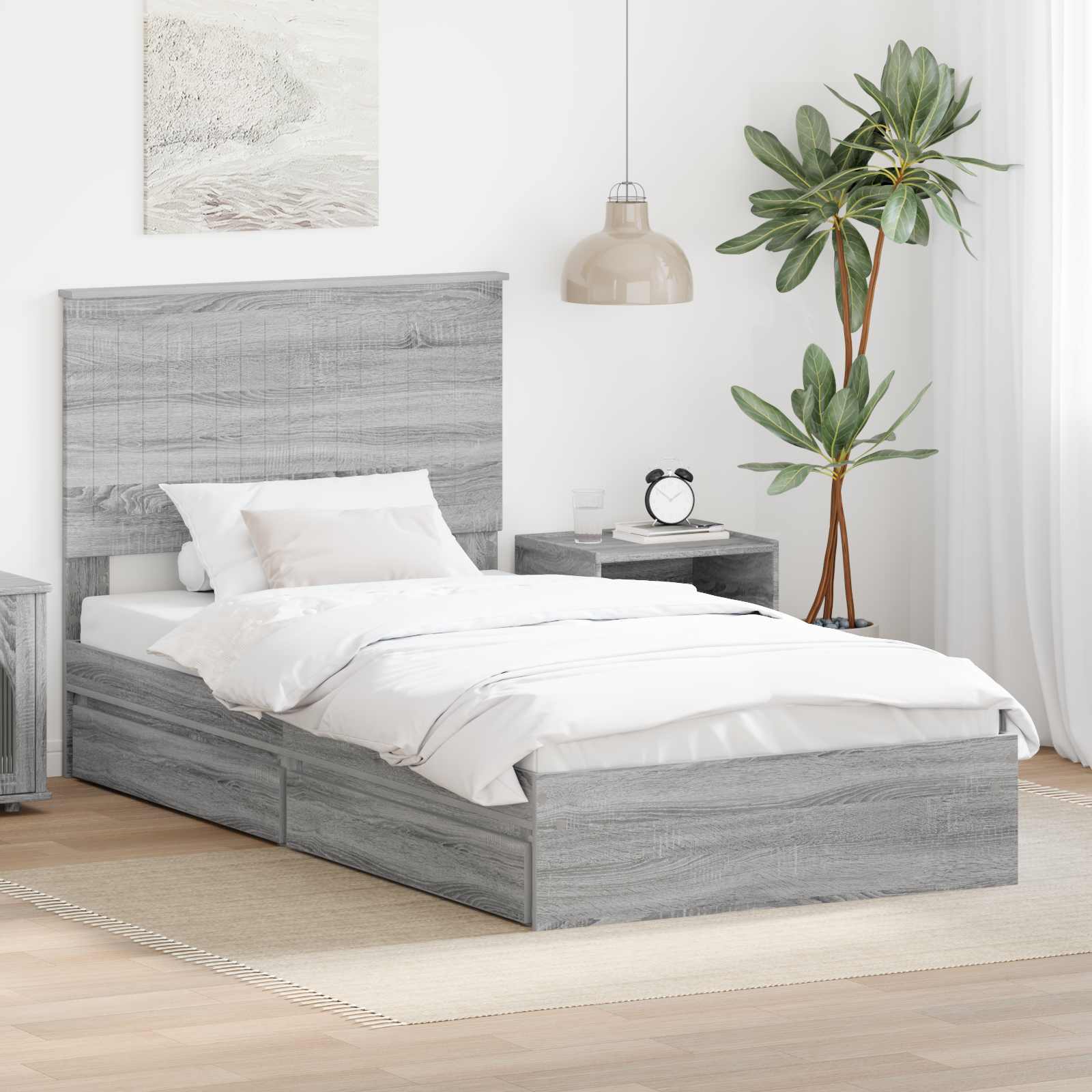 vidaXL Pat cu storage cu sertar Gri Sonoma 100 x 200 cm Lemn compozit