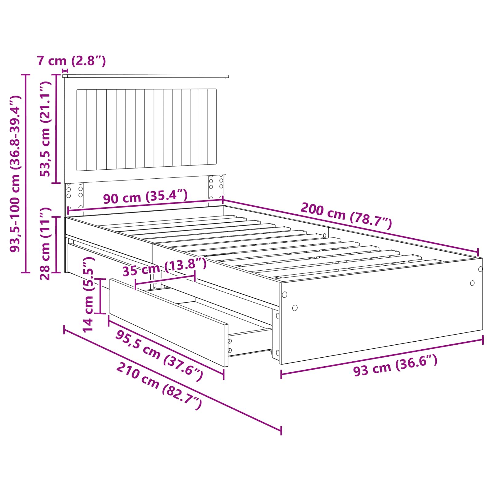 Postel s úložným prostorem s čelo Sonoma dub 90 x 200 cm - obrázek 14