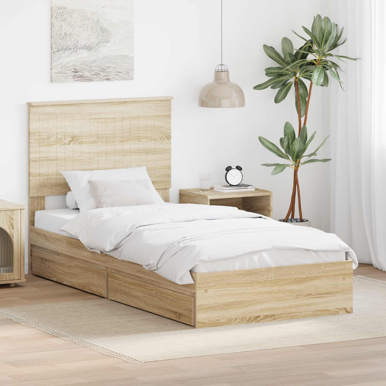 vidaXL Pat cu storage Stejar Sonoma 90 x 190 cm Lemn compozit