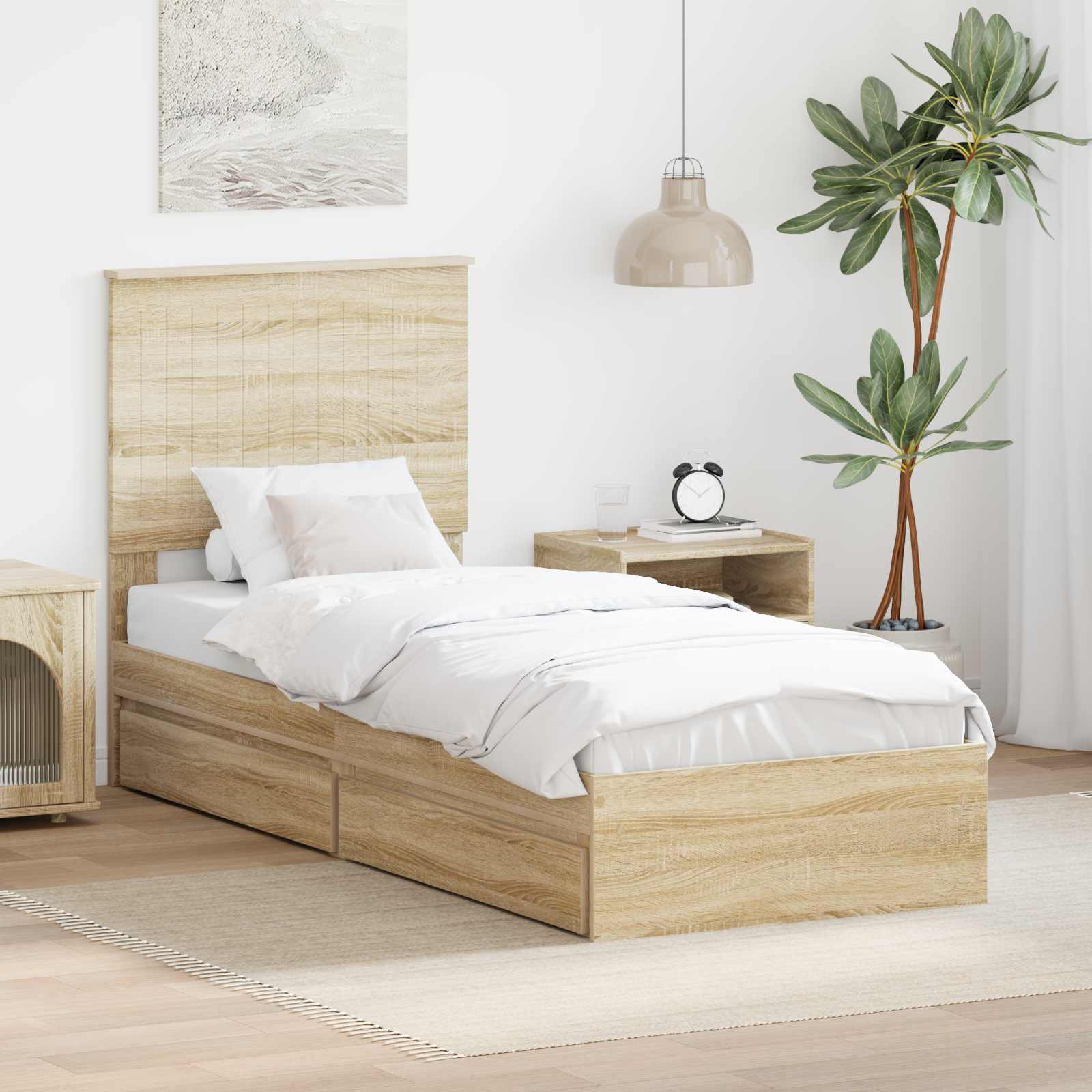 vidaXL Pat cu storage Stejar Sonoma 75 x 190 cm Lemn compozit