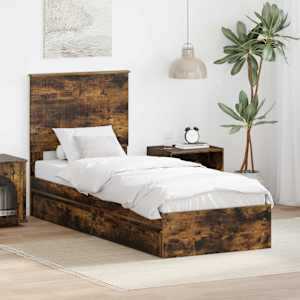 Postelja s shranjevanjem z vzglavjem Dimljeni oreh 75 x 190 cm