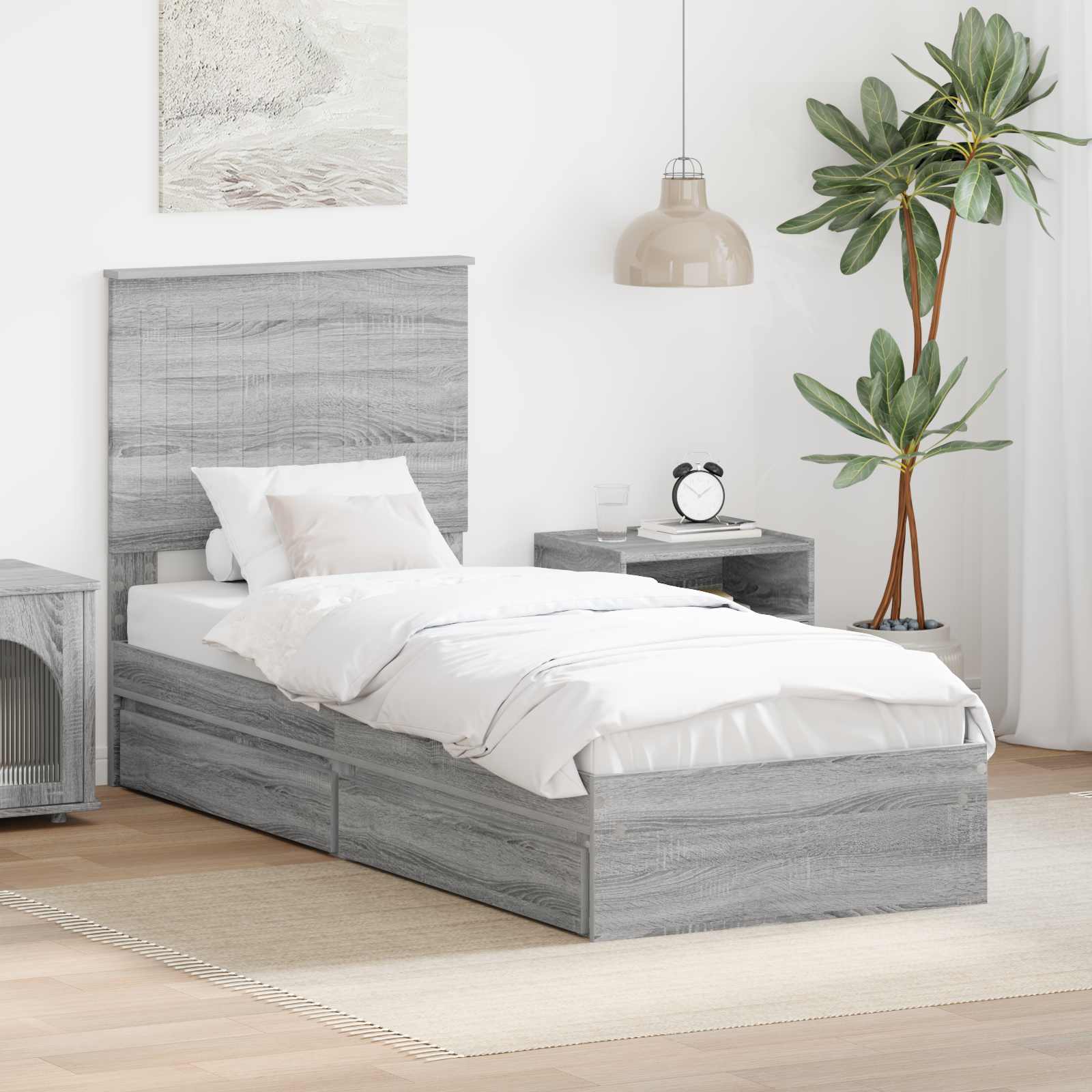 vidaXL Pat cu storage cu sertar Gri Sonoma 75 x 190 cm Lemn compozit