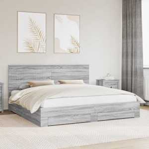 Rám postele s čelo Šedá Sonoma 200 x 200 cm kompozitní dřevo - obrázek 1