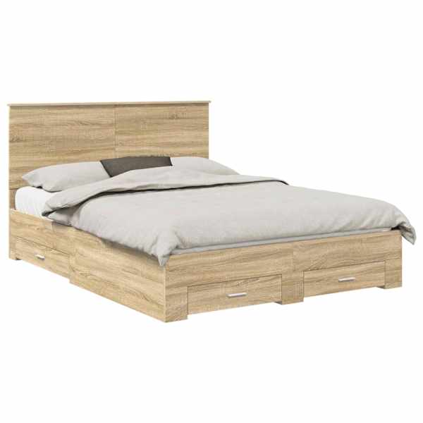 vidaXL Voodi raam sahtliga peaga Sonoma tamm 150 x 200 cm Tehispuit