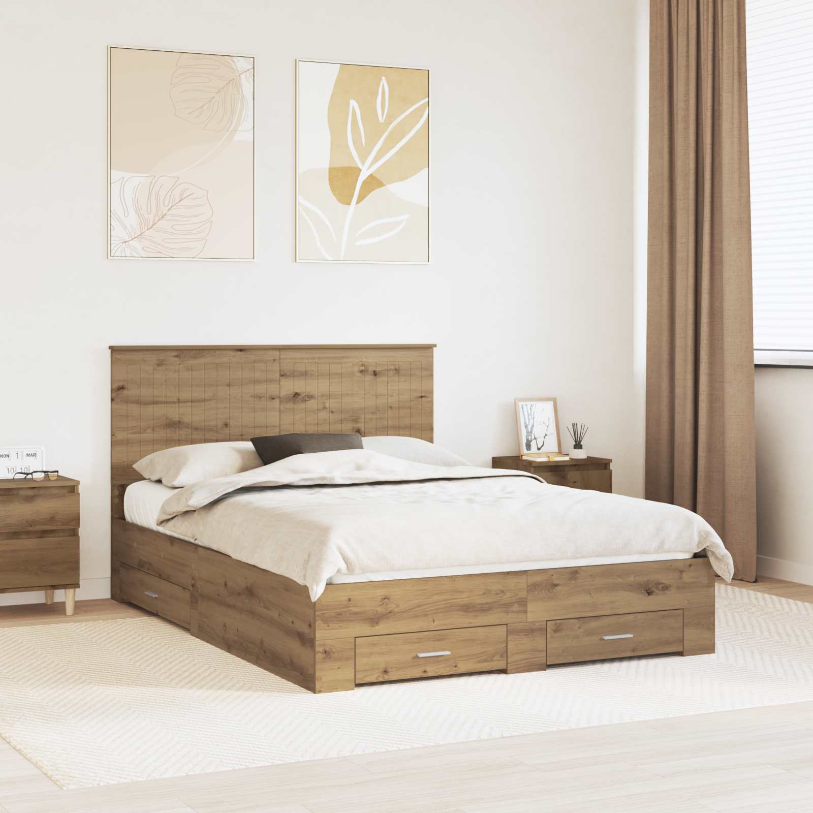vidaXL Bettrahmen Artisan-Eiche 140 x 190 cm Holzwerkstoff