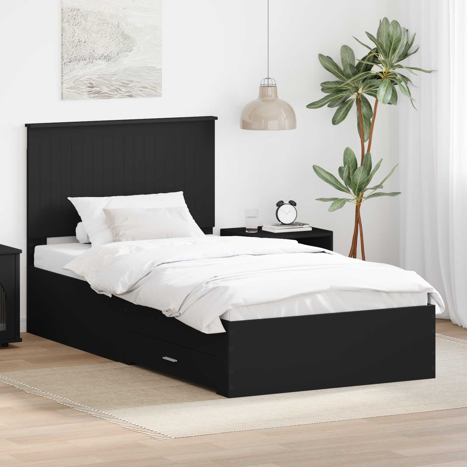 Paturi si accesorii - Cadru de pat Negru și argintiu 100 x 200 cm Lemn compozit