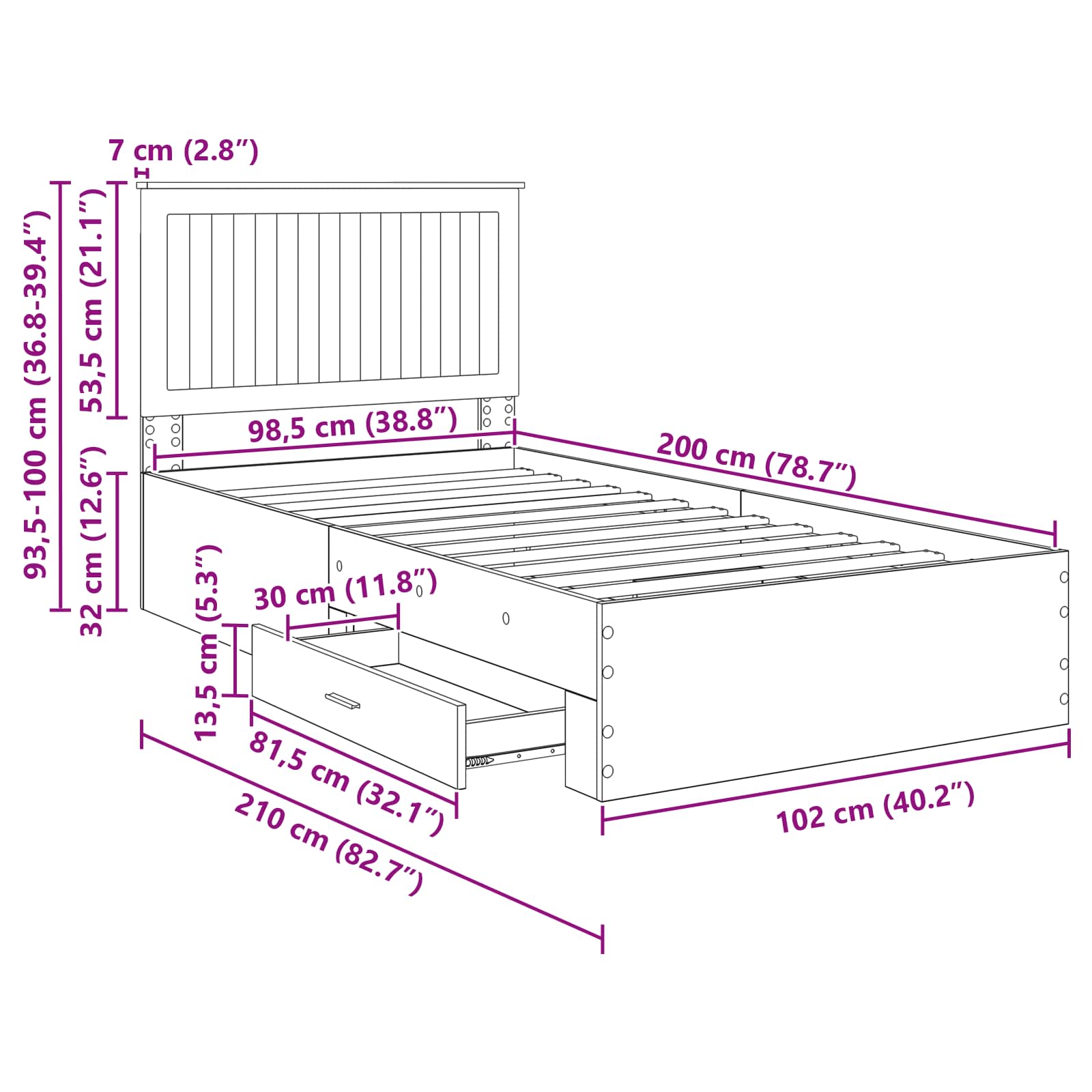 Rám postele s čelo Staré dřevo 100 x 200 cm kompozitní dřevo - obrázek 14