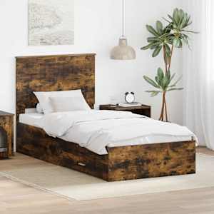 Rám postele s čelo Kouřový dub 90 x 190 cm kompozitní dřevo - obrázek 1