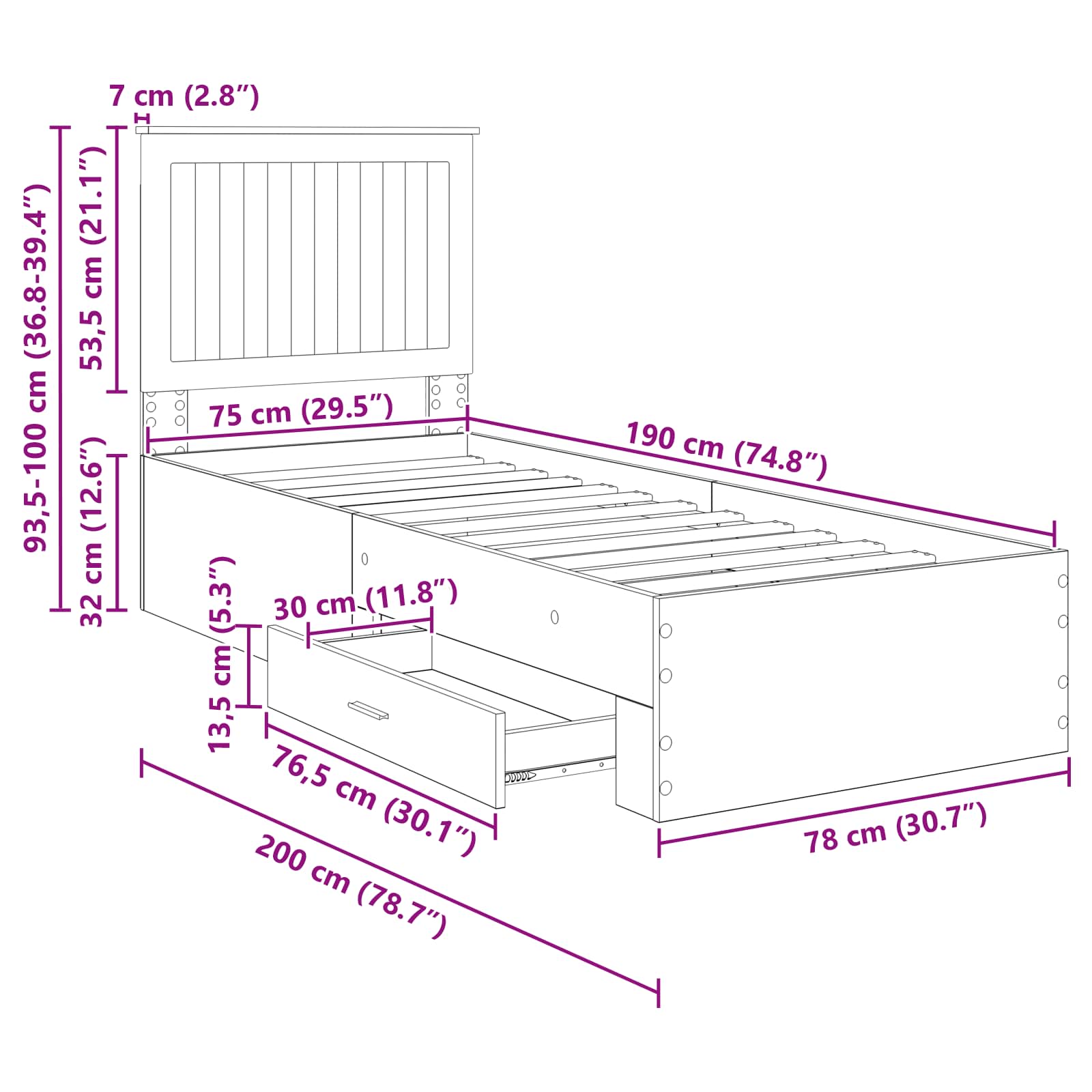 Rám postele Černá a stříbrná 70 x 190 cm kompozitní dřevo - obrázek 14