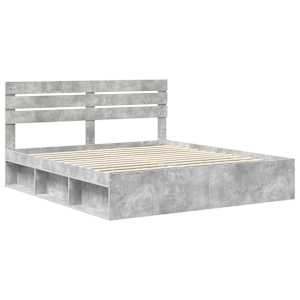 Rám postele s čelo Beton 200 x 200 cm Masivní borové dřevo - obrázek 4