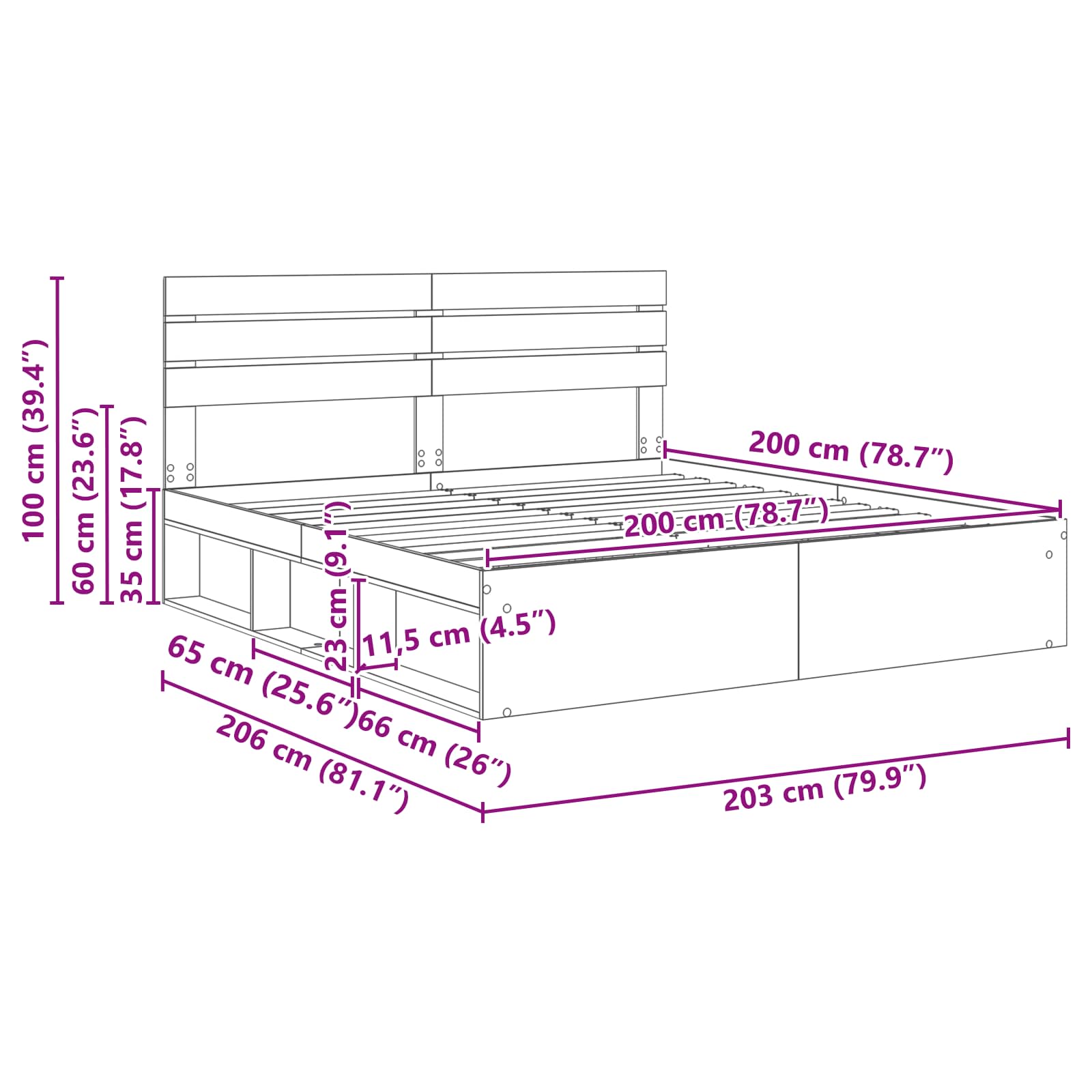 Bedframe met hoofdeinde Beton 200 x 200 cm Massief grenenhout image 13