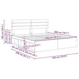 Rám postele Staré dřevo 200 x 200 cm Masivní borové dřevo - obrázek 13