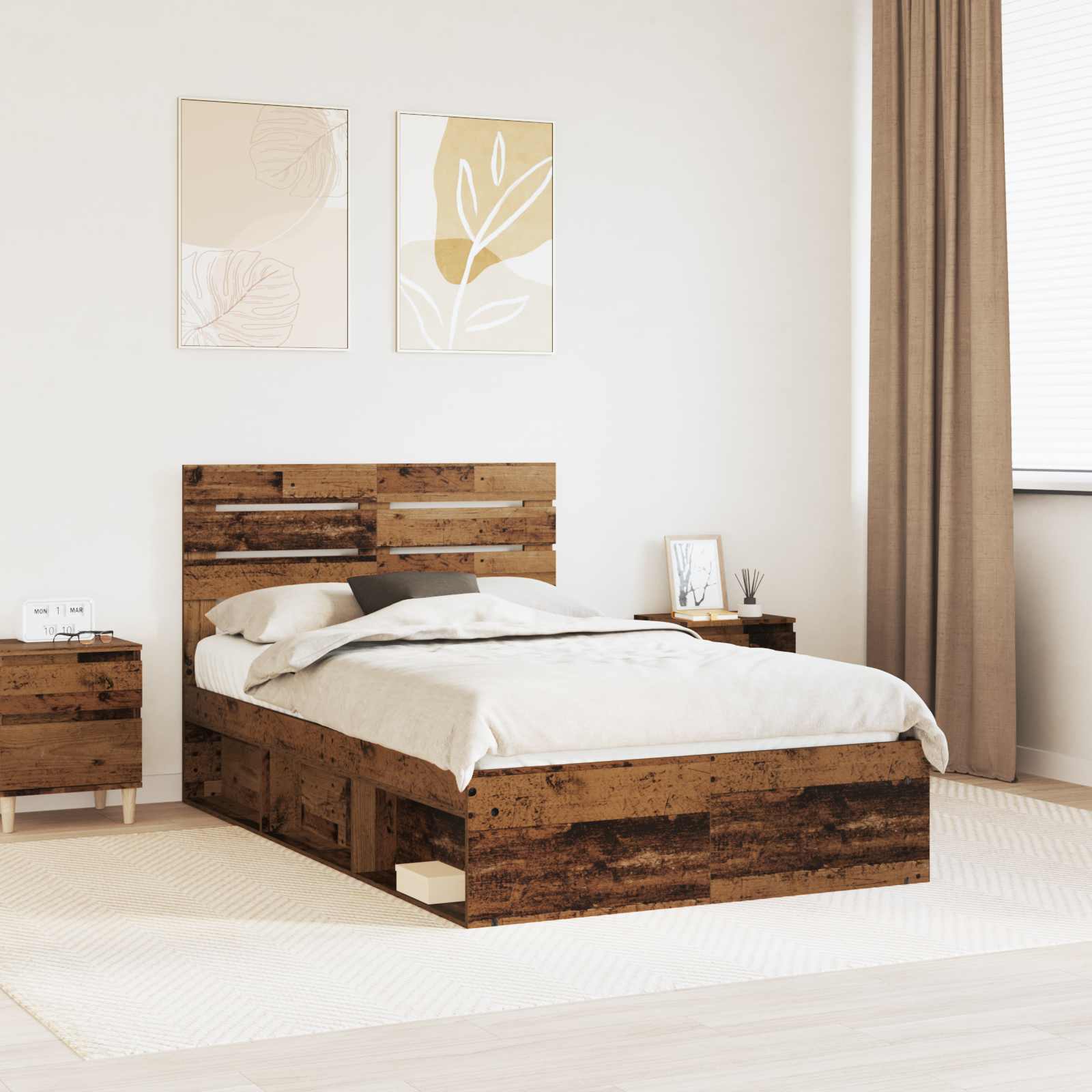 vidaXL Cadru de pat Lemn vechi 135 x 190 cm Lemn de pin masiv