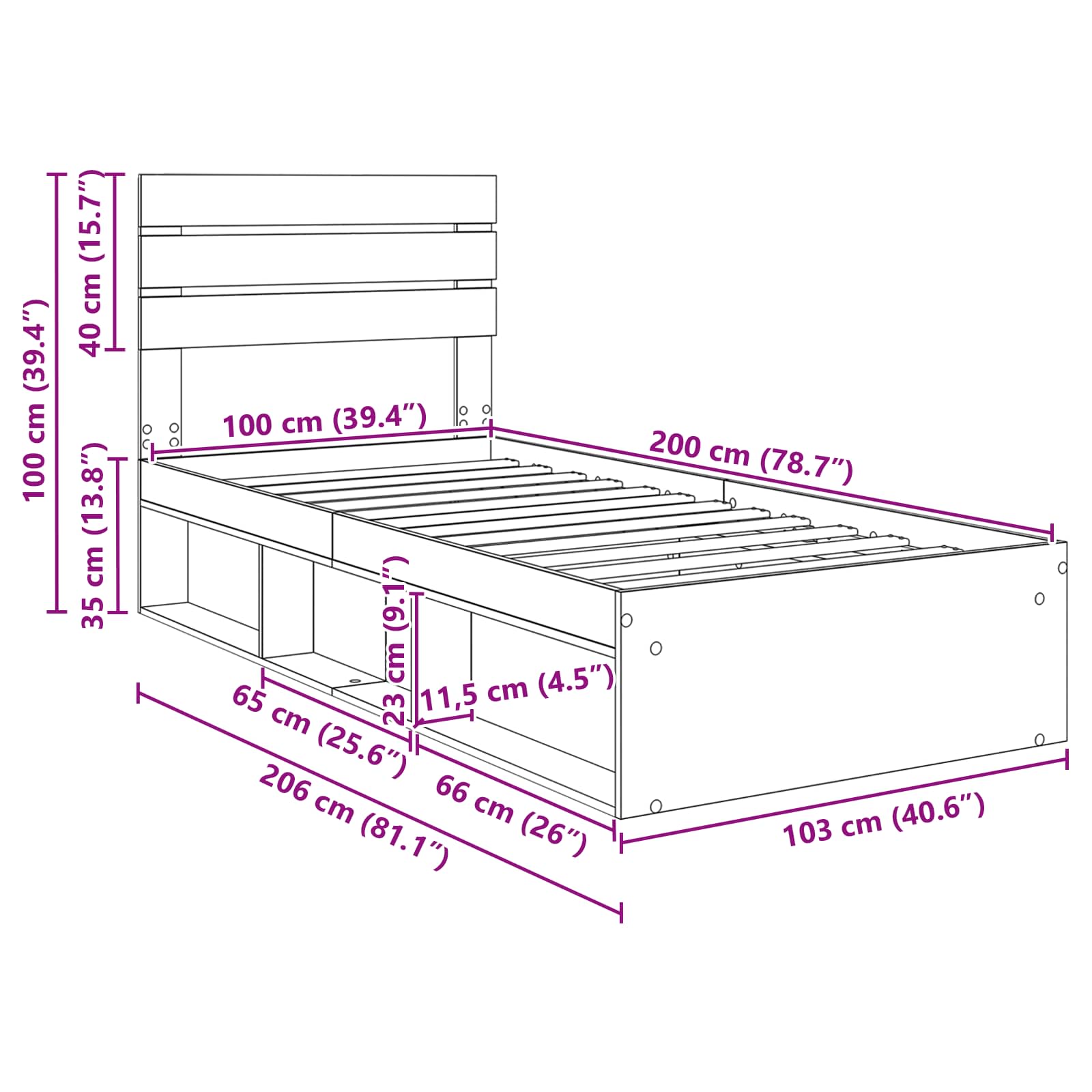 Bedframe Concerte Grijs 100 x 200 cm Massief grenenhout image 13