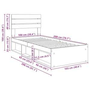 Rám postele Kouřový dub 100 x 200 cm Masivní borové dřevo - obrázek 13