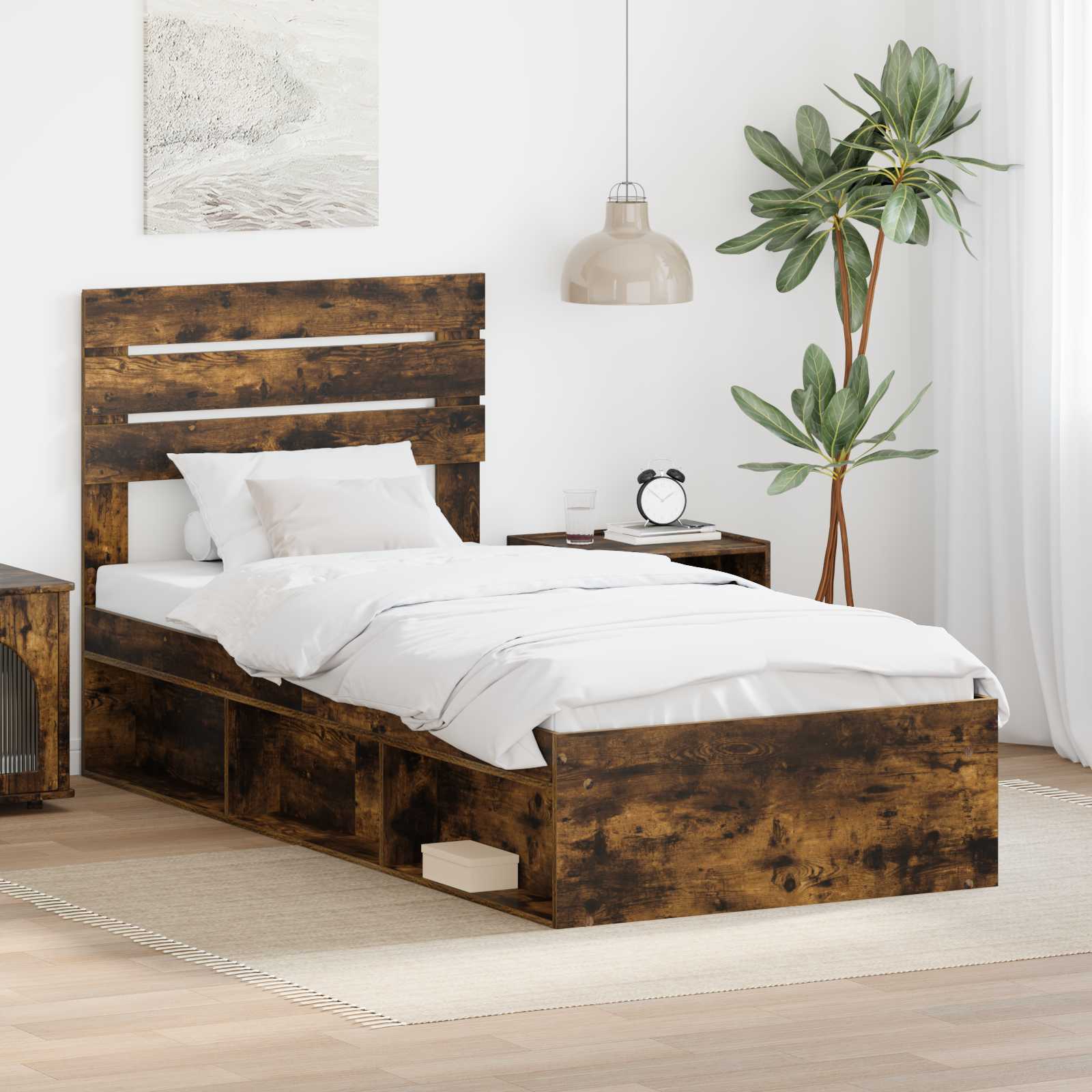 vidaXL Sängyn runko päätyllä Savupähkinä 90 x 200 cm Massiivinen mänty