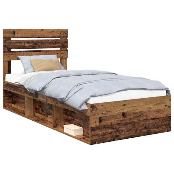vidaXL Voodi raam peaga Vana puit 90 x 200 cm Tahke m&auml;nd